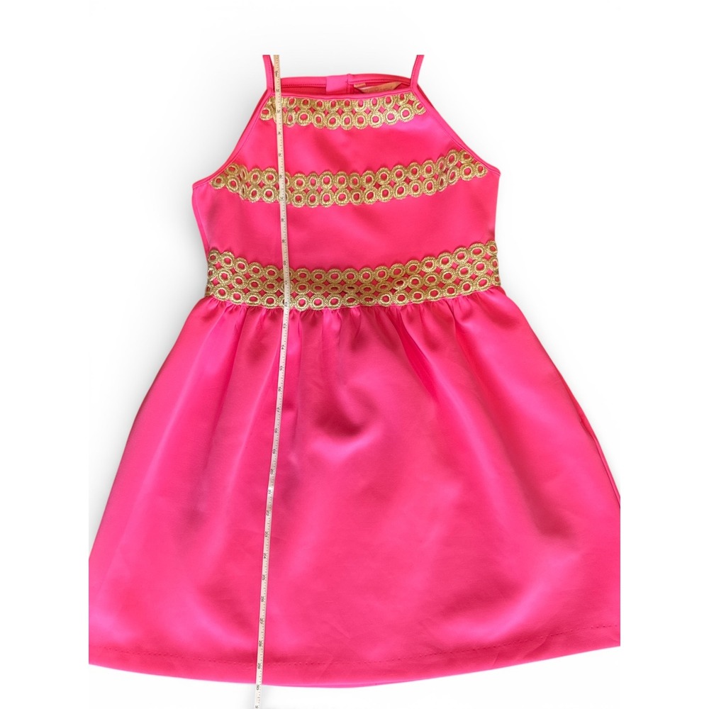 Lilly Pulitzer Girls Elize Dress Raz‎ Berry Pink Gold Trim XL 12-14 NWT - Picture 12 of 12